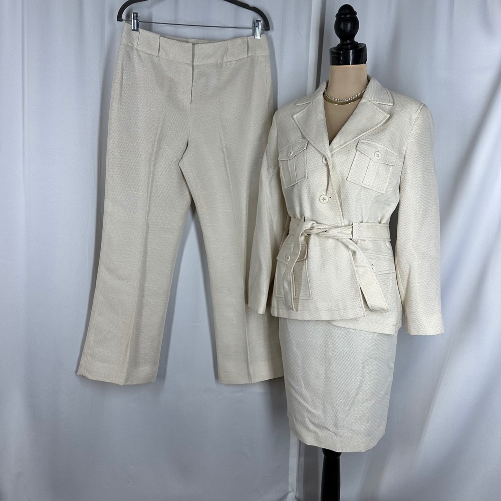 Vintage Signature by Larry Levine Ivory Textured 3 Piece Suit Set Size 10